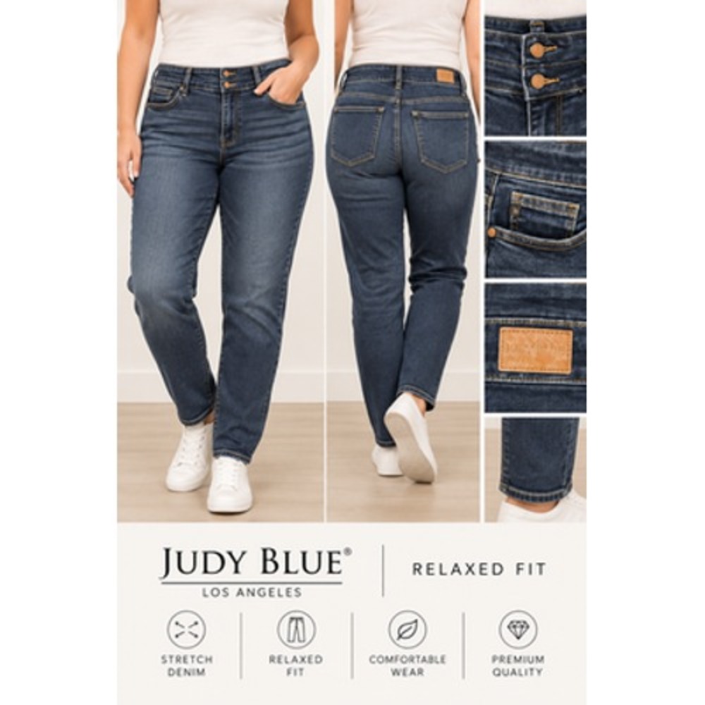 Judy Blue Womens 14W Relaxed Fit Dark Wash Stretch Denim Jeans JB82207DK-PL